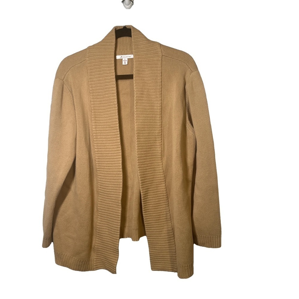 JM COLLECTION Size XL Beige Open Front Cotton Blend Cardigan